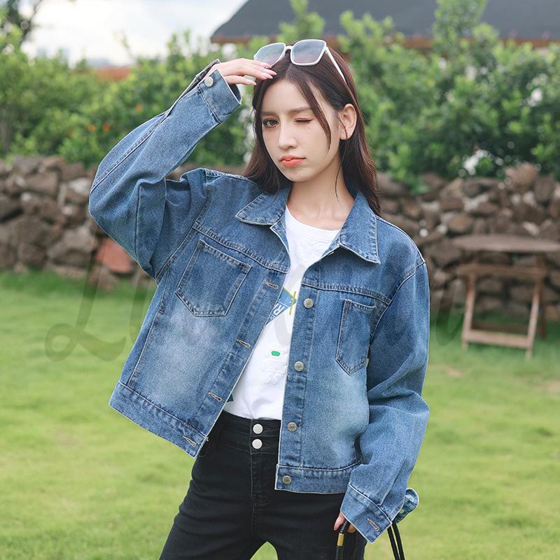 Women s Petite Hong Kong-Style Loose Blue Denim Jacket - New Korean Casual Versatile Top Medium