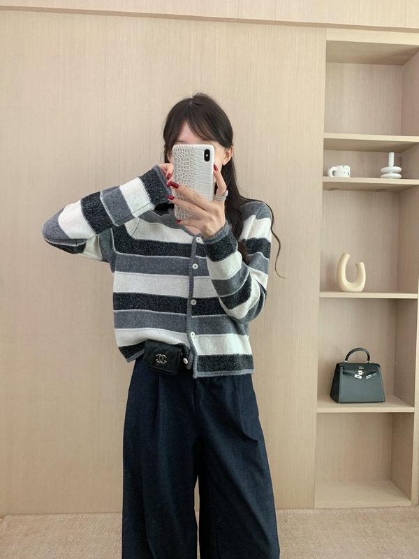 Versatile 2025 Autumn Women's V-Neck Color Block Knit Cardigan with Cashmere