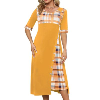 Fashion Ladies Casual Loose Retro Cotton and Linen Short-sleeved Round Neck Dress