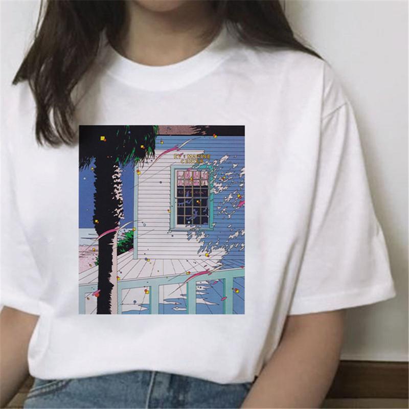 Hotselling New Aesthetic Wave Print Roundneck Shortsleeved Tshirt for Women Graphic T Shirts Aesthetic Clothes Tops Harajuku
