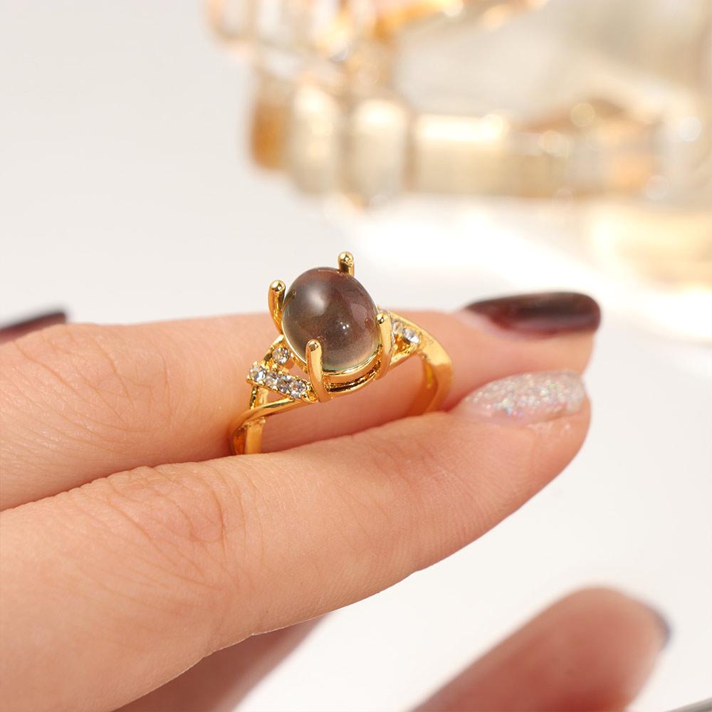 Oval Retro Adjustable Mood Rings Moon Stone Color Changing Mood Ring Changing Color Ring Gift