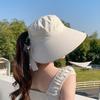 Beach sunshade sunscreen hat shows a small face and a big brim. Vacation sun hat for women