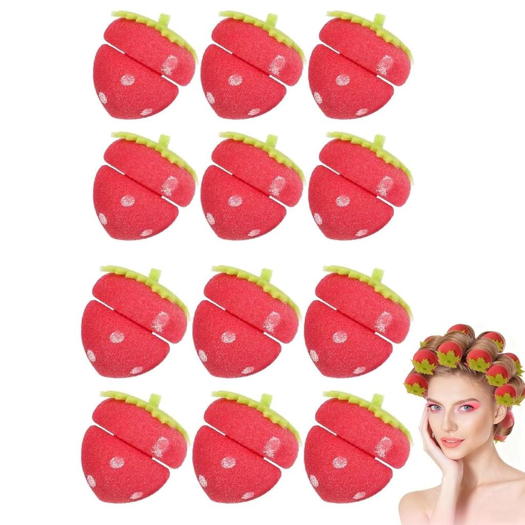 12PCS DIY Strawberry Heatless Foam Hair Curlers No-Heat Hair Rollers Sleep-In Set Soft Sponge Material Lazy Girl Hair Styling Tools