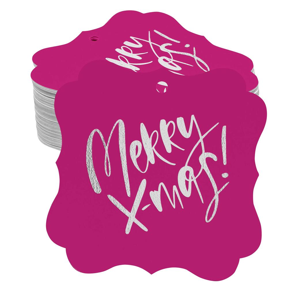 Inkdotpot Pack Of 100 Real Gold Foil Bracket Shape Paper Tags Merry X-Mas Christmas Favor Hang
