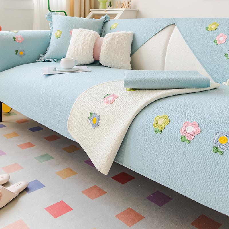 White Sofa Cushion for All Seasons, Non-slip Cotton Fabric, Korean Cream Style Cushion, Living Room Sofa Cover, Cover