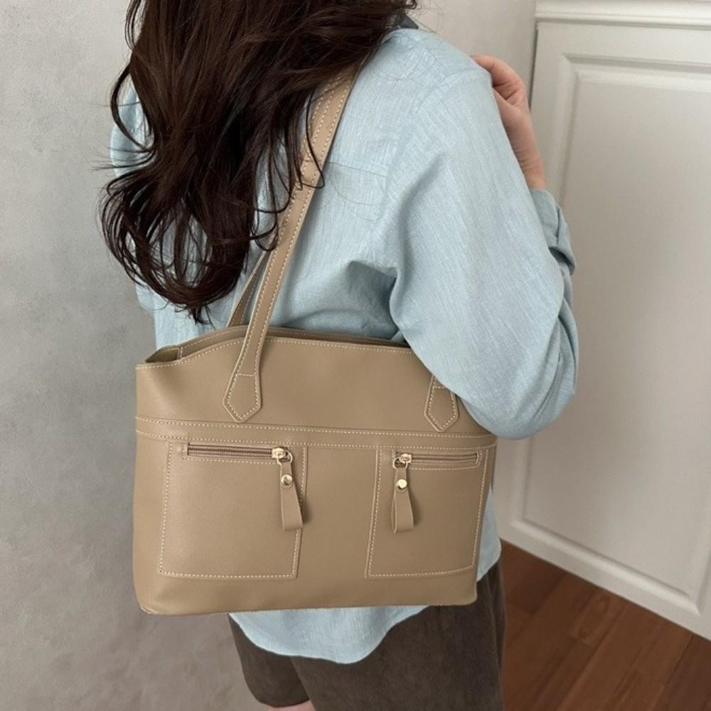 PU Leather Double Pockets Commuting Bag Large Capacity Handbag Trend Underarm Bag Travel