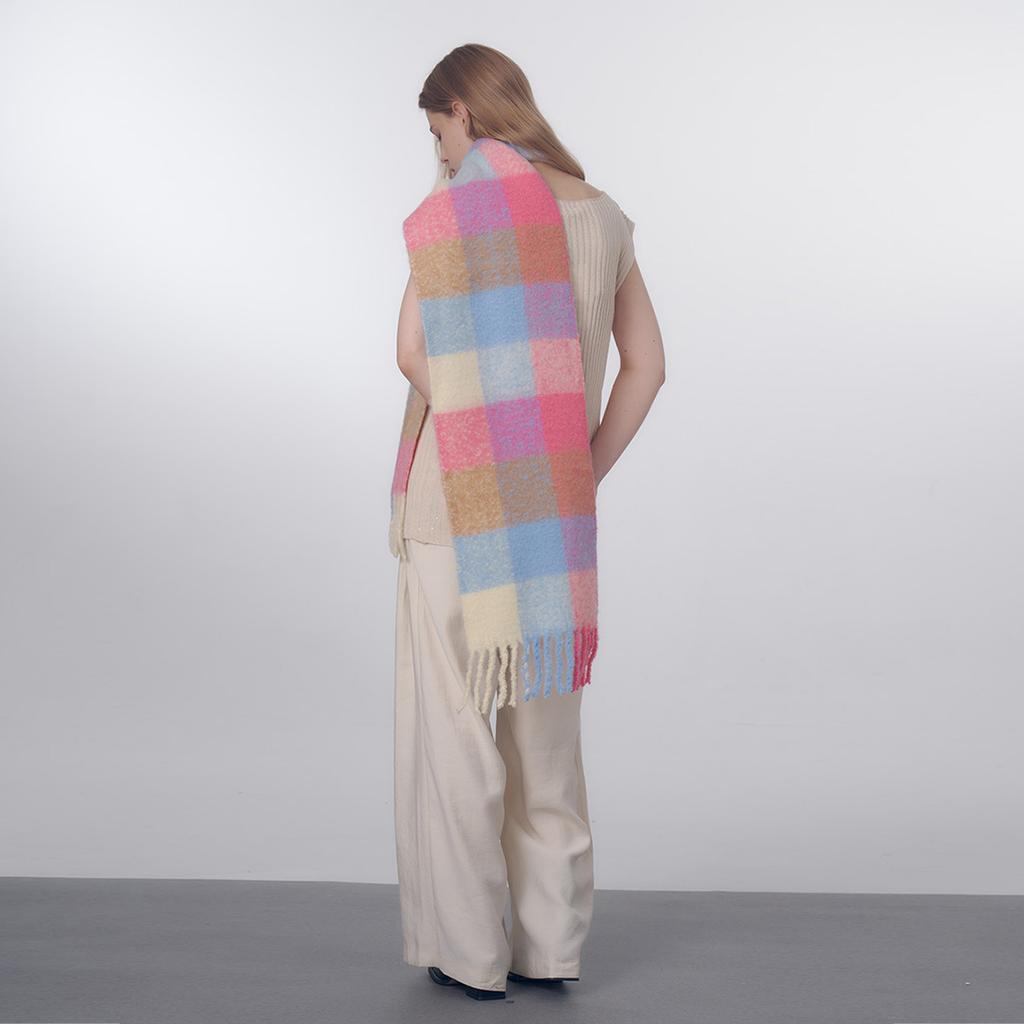Marshmallow Series Wool Blended Gradient Color Plaid Scarf Women's Warm Scarf