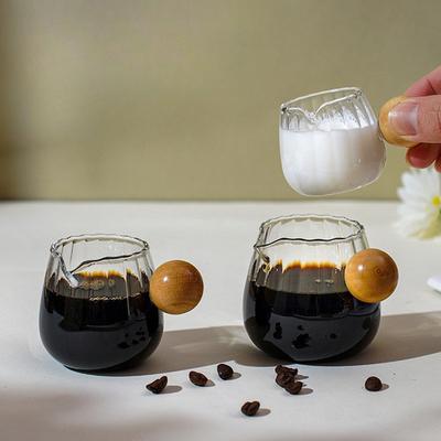 50/100/150Ml Sklenená odmerka na espresso s drevenou rúčkou DIY džbánik na mlieko Kávové potreby Priehľadný kuchynský odmerný hrnček