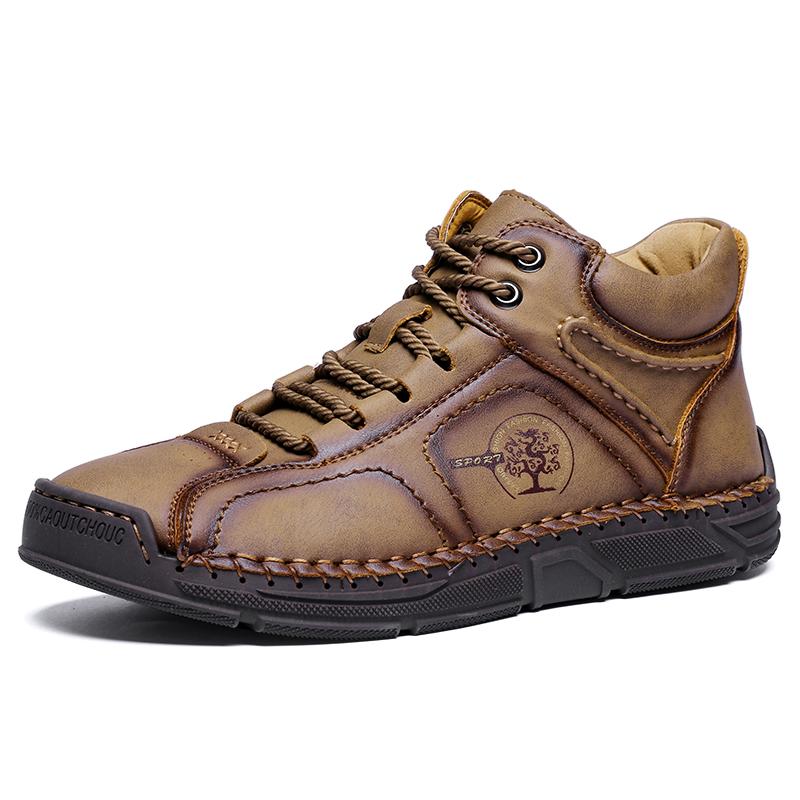 Hochwertige Lässige Leder Herren Stiefeletten 2024 Neu Outdoor Rutschfest Stiefeletten Bequeme Winter Motorradschuhe High Top