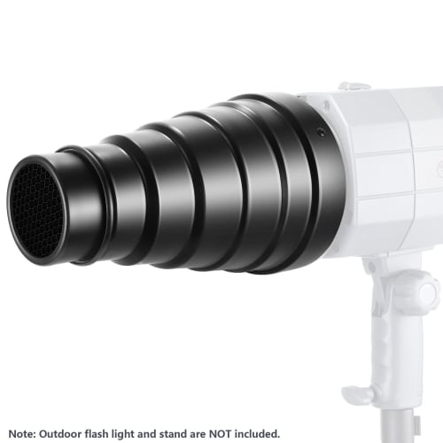 NEEWER Conical Snoot Kit Medium Size Aluminum Alloy with Honeycomb Grid and 5 Color Gel Filter Compatible with Bowens Mount Studio Strobe Monolight, P