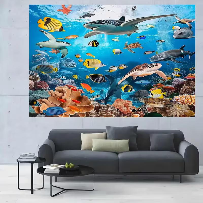 

2D Vibrant Sea Life Tapestry Underwater Coral Reef Background Cloth 47.2x31.5inch/120*80cm