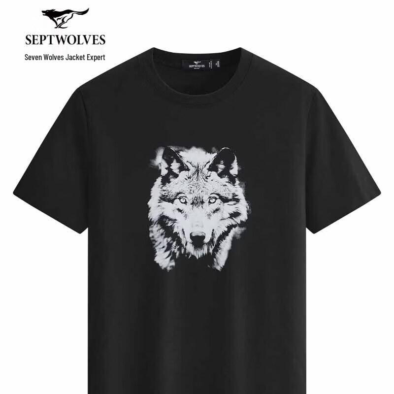 Septwolves Men s Wolf Head Print Round Neck T-shirt XXXXL