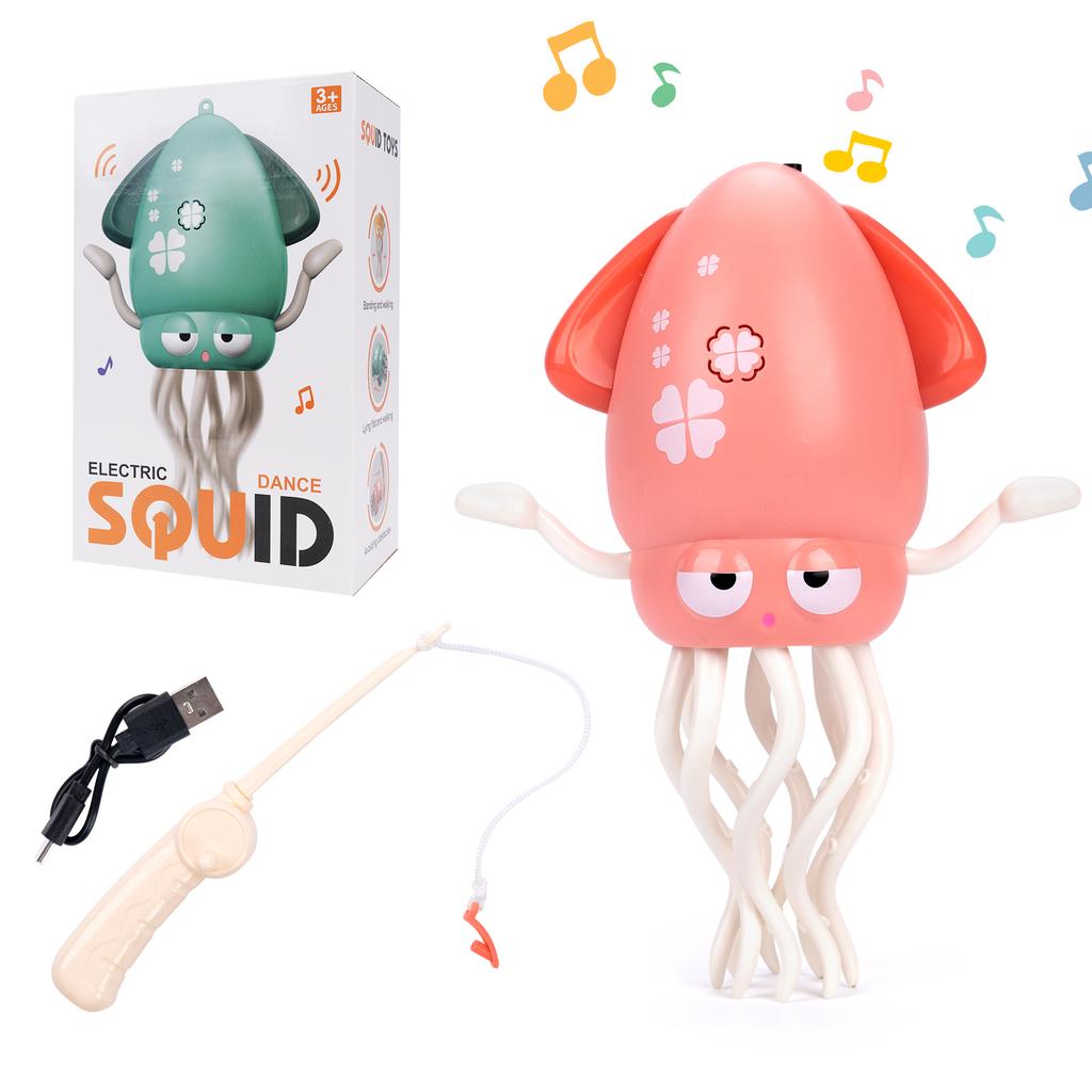Dancing Squid Kids Electronic Pet Toys Induction Lying Flat Squid with Light&Music Interactive Development Toys Tummy Time Gifts