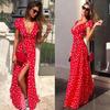 Stylish Womens Holiday Polka Dots Slit Maxi Dress Perfect For Summer Beach Outings