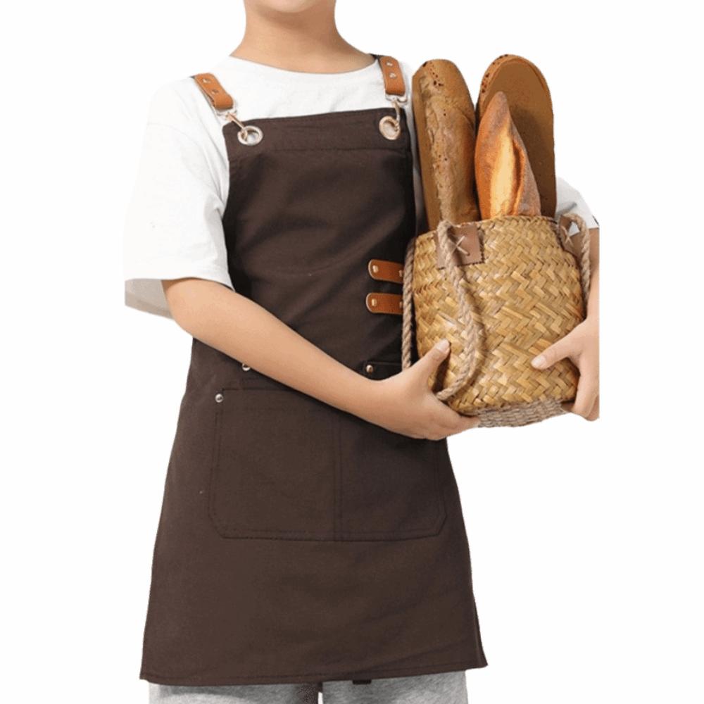

Lightweight Children s Canvas Apron Solid Color Kids Chef Costume Restaurant Work кофейный