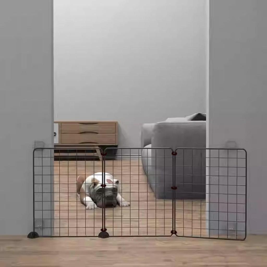 Folding Dog Barrier Black Metal Mesh Indoor Portable Puppy Gate for Home, Indoors 7 Nets