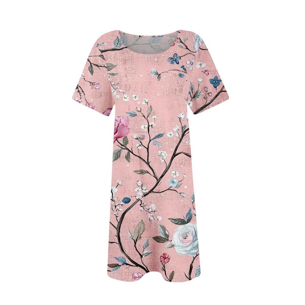 Vestiti estivi da donna, a maniche corte, in lino, casual, con t-shirt, a vita alta, da spiaggia, midi, prendisole con tasche
