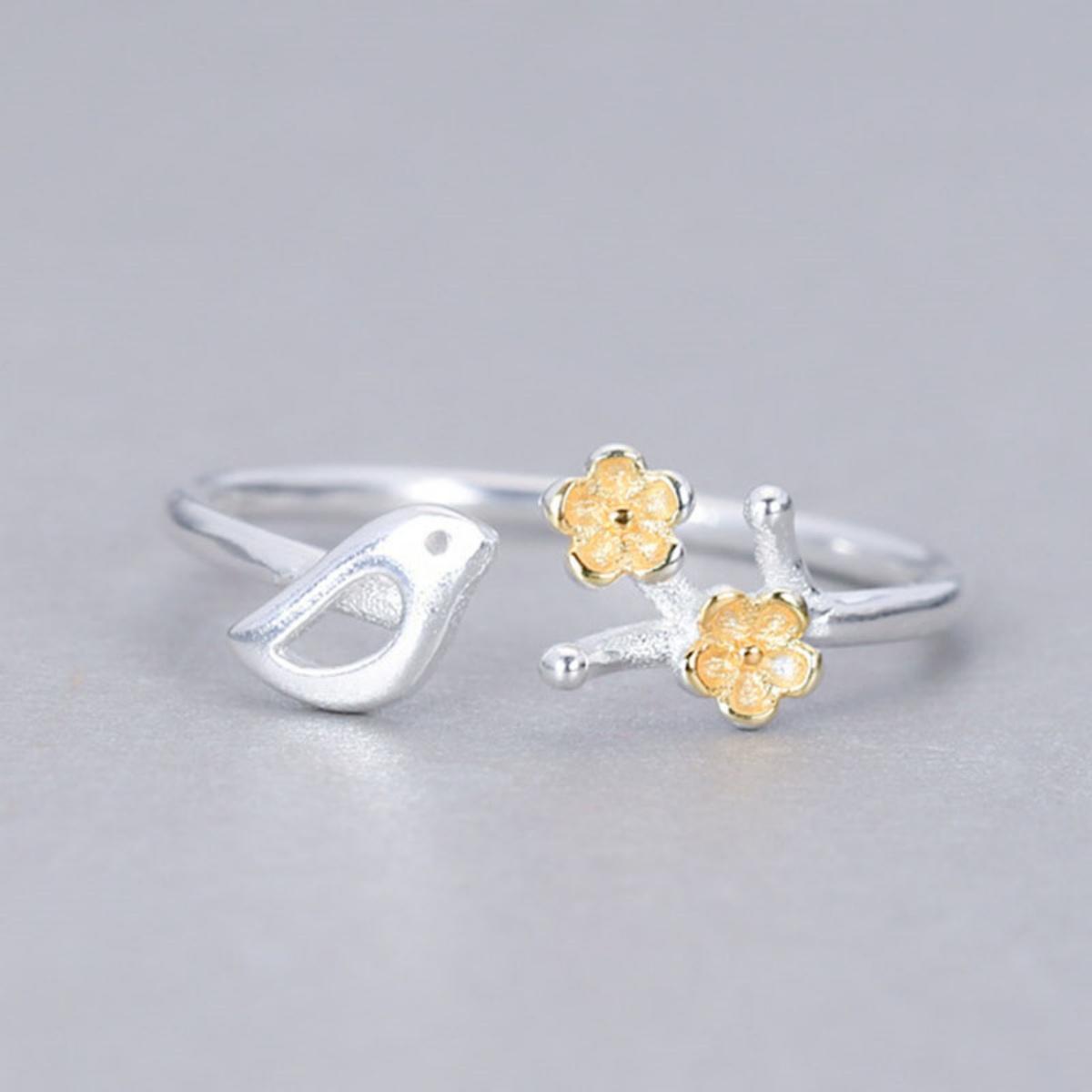 

Trendy Creative Plum Blossom Bird Opening Rings For Women Men Elegant Simple Animal Bird Flower Branches Finger Rings Jewelry