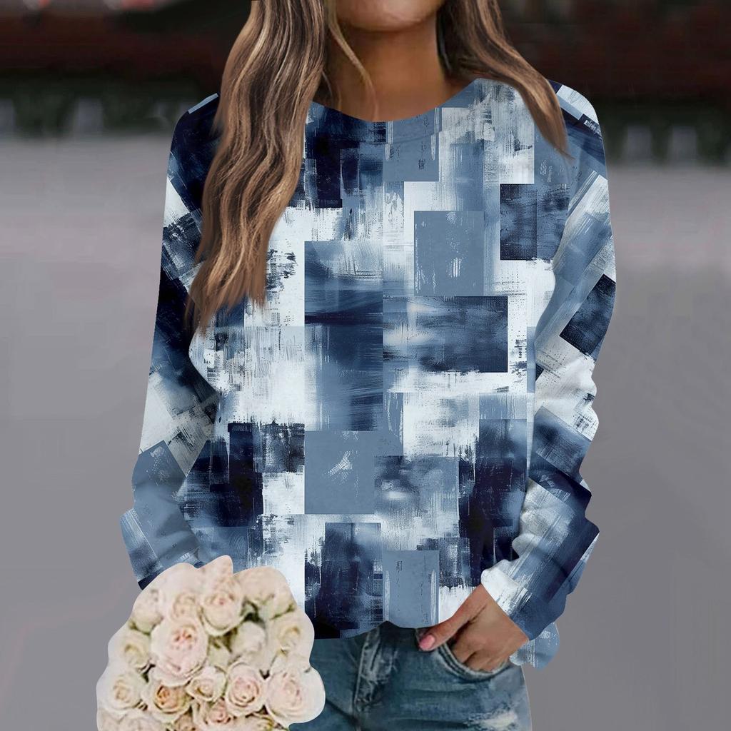 Ladies' Casual Long Sleeved Retro Floral Print Round Neck Raglan Top Pullover Sweater