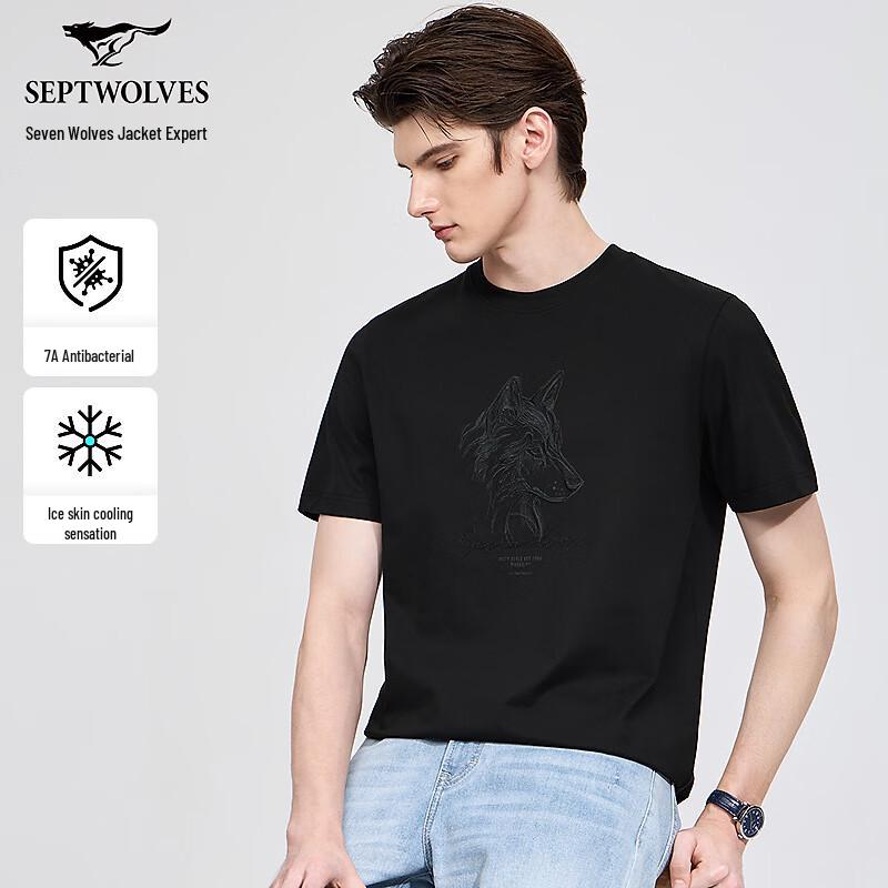 Septwolves Men s 7A Antibacterial Cool-Touch Cotton T-Shirt with Wolf Head L