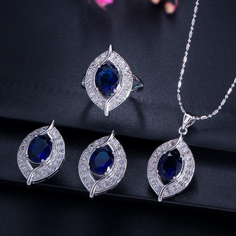 Jewelry Set, Bridal Jewelry Earrings Necklace Ring Three-Piece Chain Set