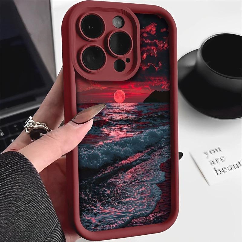 

Чехол для телефона с рисунком Красный закат на пляже и волны для iPhone 17 16 15 14 Pro Max 13 12 11 XS X XR 7 8 Plus 16E 17 Air Мягкий силиконовый чехол iPhone SE (2020)