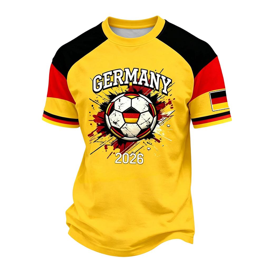 Men's Casual Printed Crew Neck Lightweight Breathable Short Sleeve Shirt Lettering Design Germany Soccer Theme