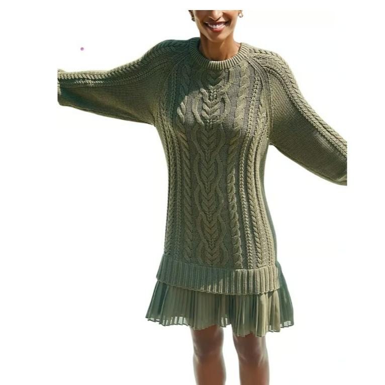 Autumn and Winter Fashion All-match Women's Woolen Solid Color Sweater Dress