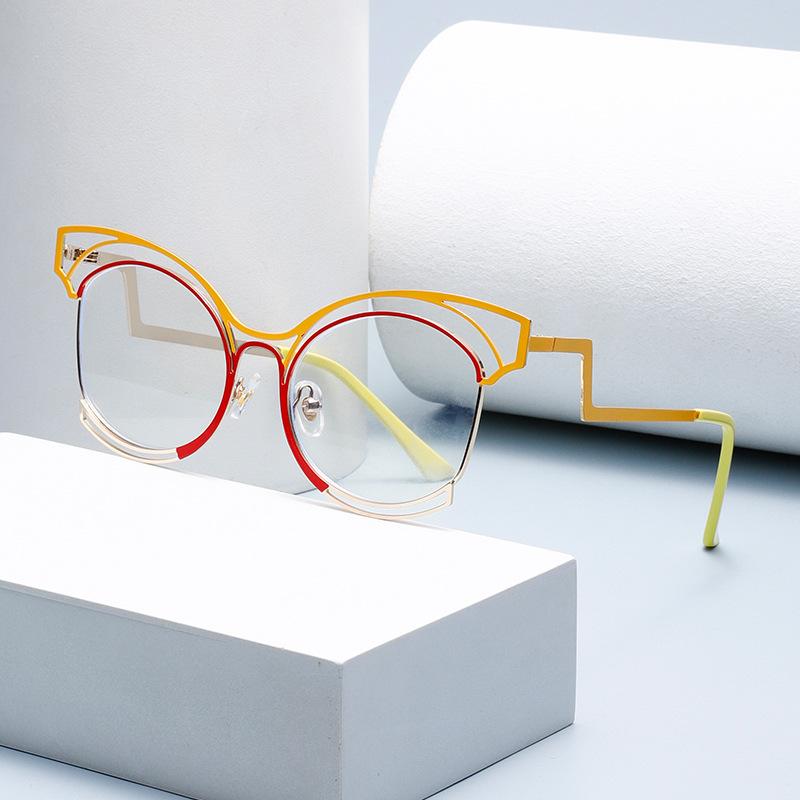 Rhaegal Monture Métallique Colorée Œil de Chat Lunettes Bloquant la Lumière Bleue Femme Design Élégant Verres Plans Lunettes Cosmétiques