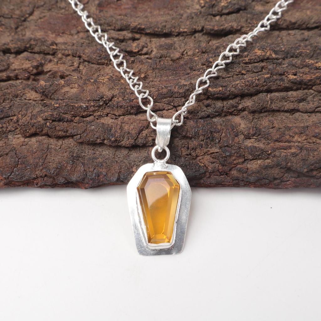 Citrine Stone 925 Sterling Silver Art Deco Ethnic Handmade New Pendant Jewelry PP-53-11
