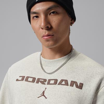Men's Jordan Brooklyn Fleece Sweatshirts Men's Sail White/Color Mixing/Animal Group Brown Crew Neck Moderate