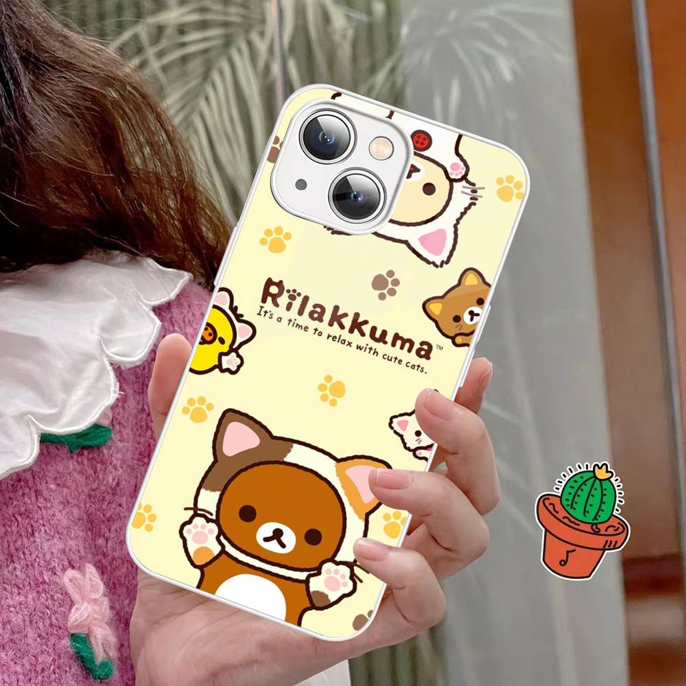Anime Cute Cartoon Rilakkuma Movie For IPhone 14 13 12 Mini 11 Pro XS Max X XR 14 Plus Tempered Glass Cover
