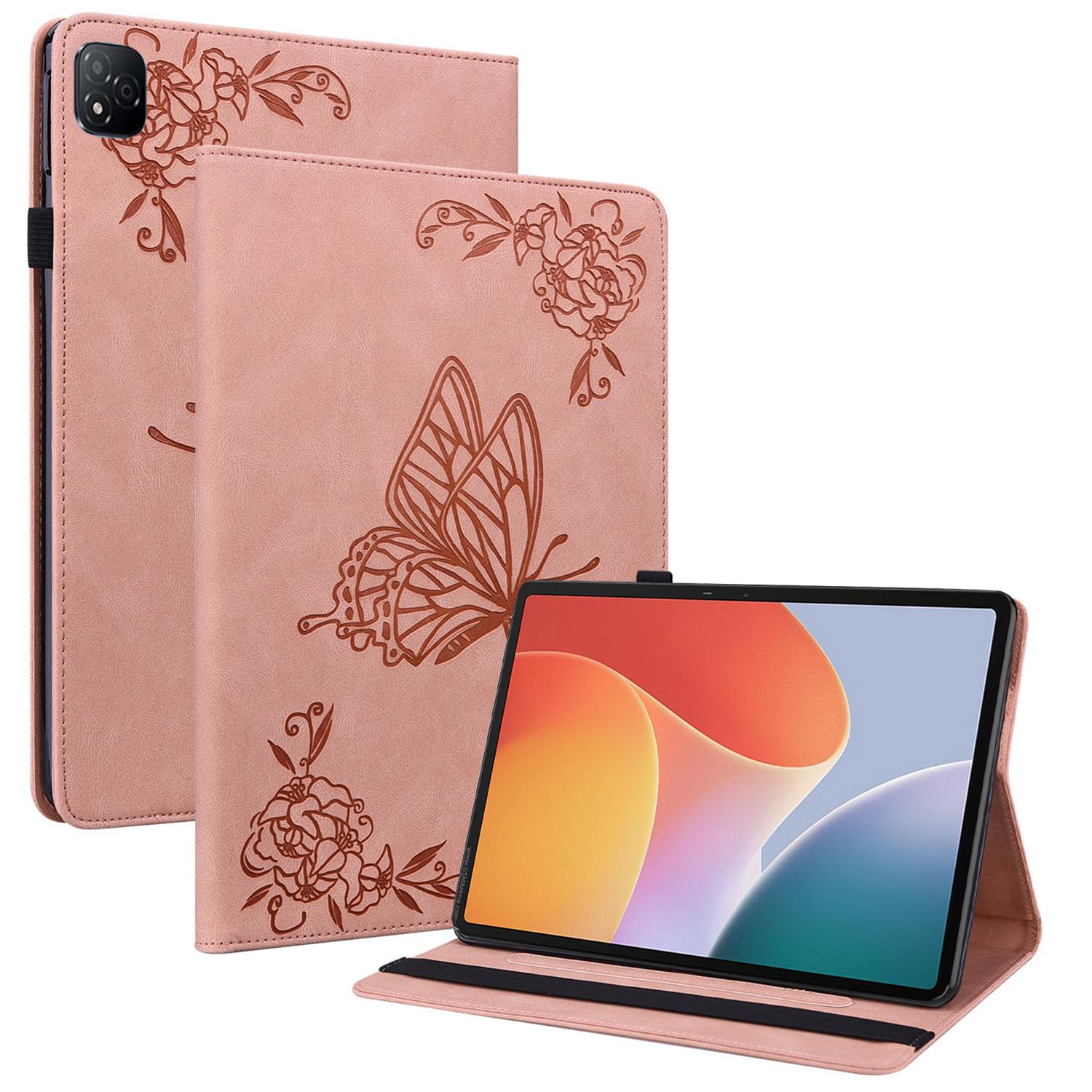 

For Infinix Xpad Case Butterfly Flower Imprint PU Leather Tablet Cover with Card Slots Pink