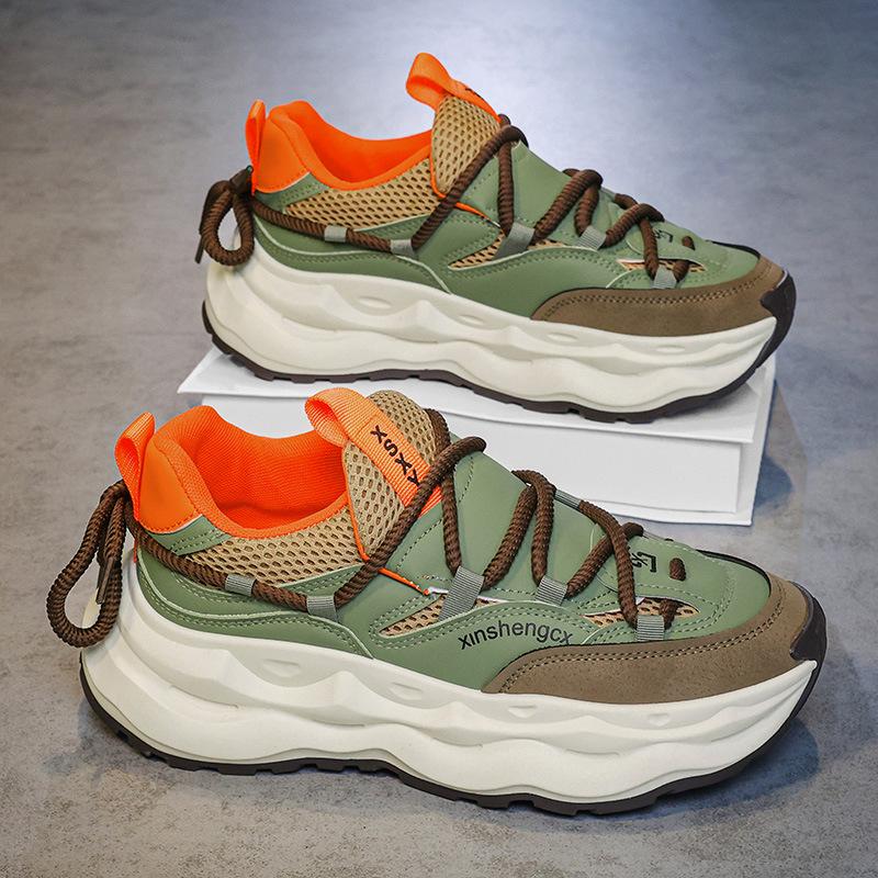 Men's shoes summer 2025 new breathable sports casual mesh shoes men's fashion thick-soled height-increasing running dad shoes