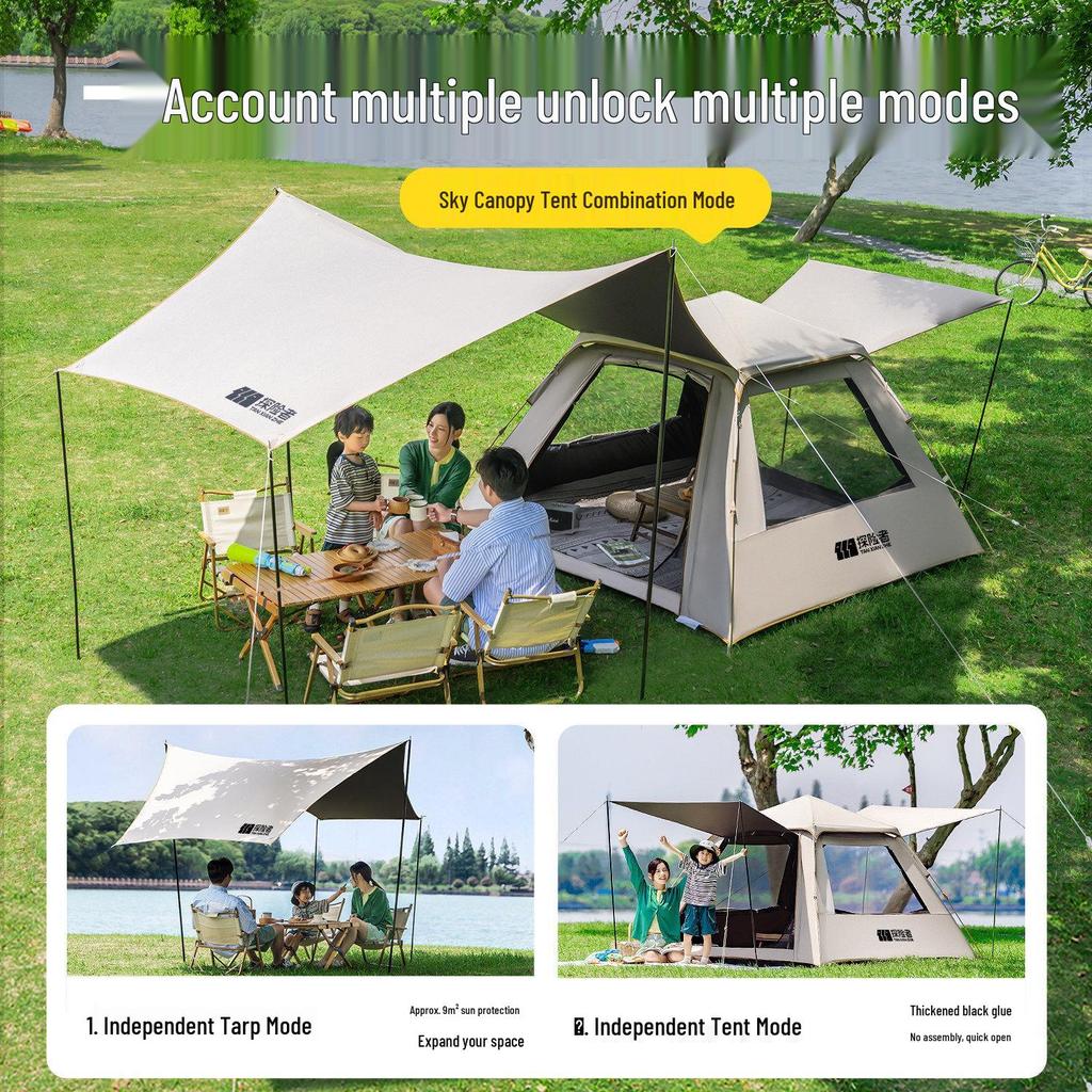 Explorer Tent: 3-4 Person Quick-Open Outdoor Shelter, Windproof & UV Protected for Camping.