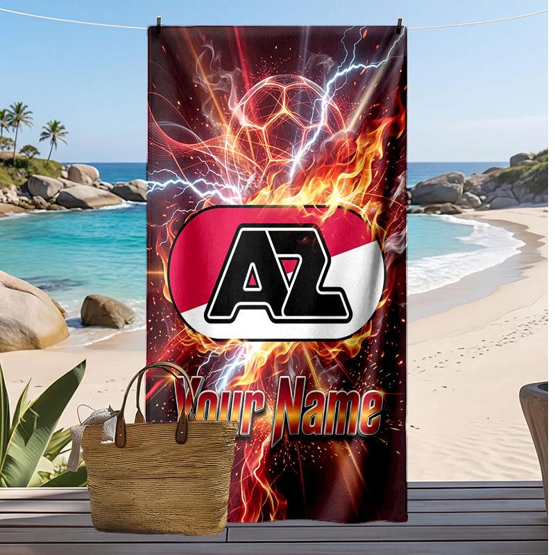 Asciugamano da Spiaggia Personalizzato Stampato AZ Alkmaar Logo Calcio Supporto Nome Personalizzato Testo Asciugamano Assorbente Per Sport Viaggio Regalo Speciale