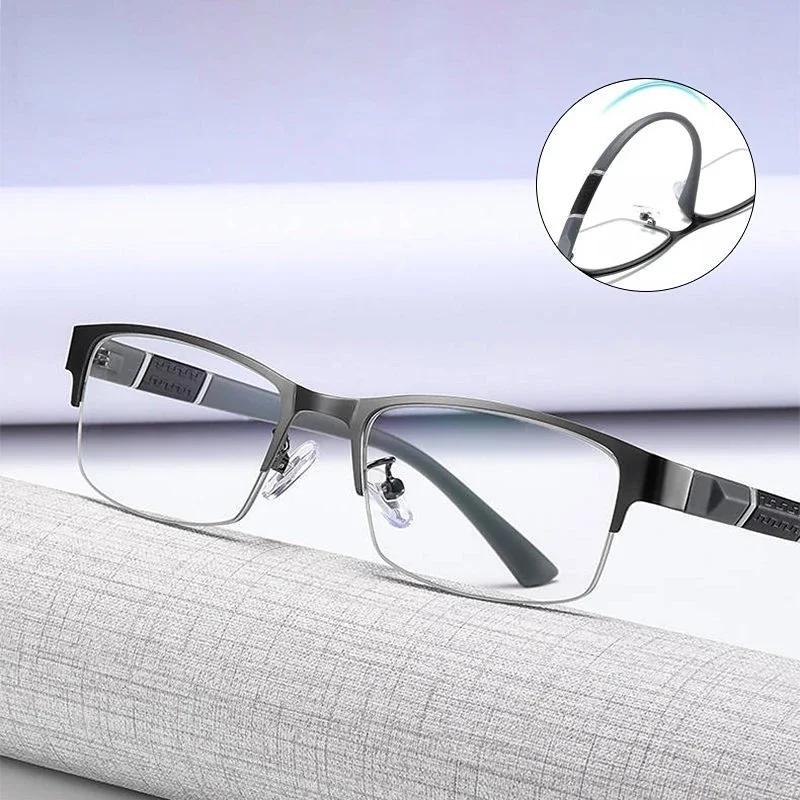 Fashion Business Men's Nearsight Glasses Anti Blue Light Half-frame Alloy Rectangle Male Myopia Glasses Prescription Eyewear