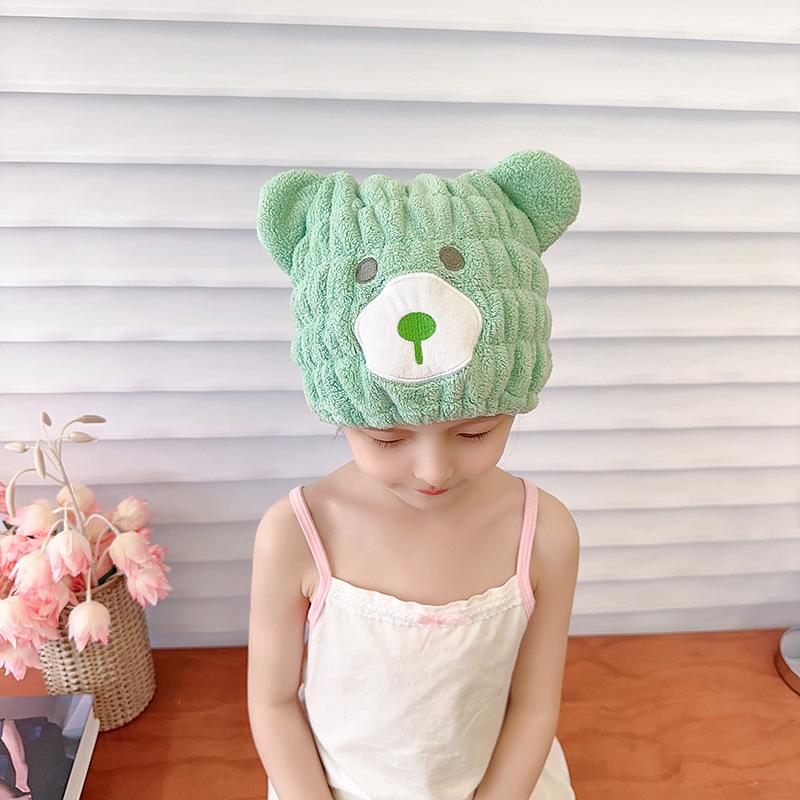 Children's Dry Hair Cap Rabbit Hat Coral Fleece Absorbent Cartoon Cute Shower Cap Female Adult