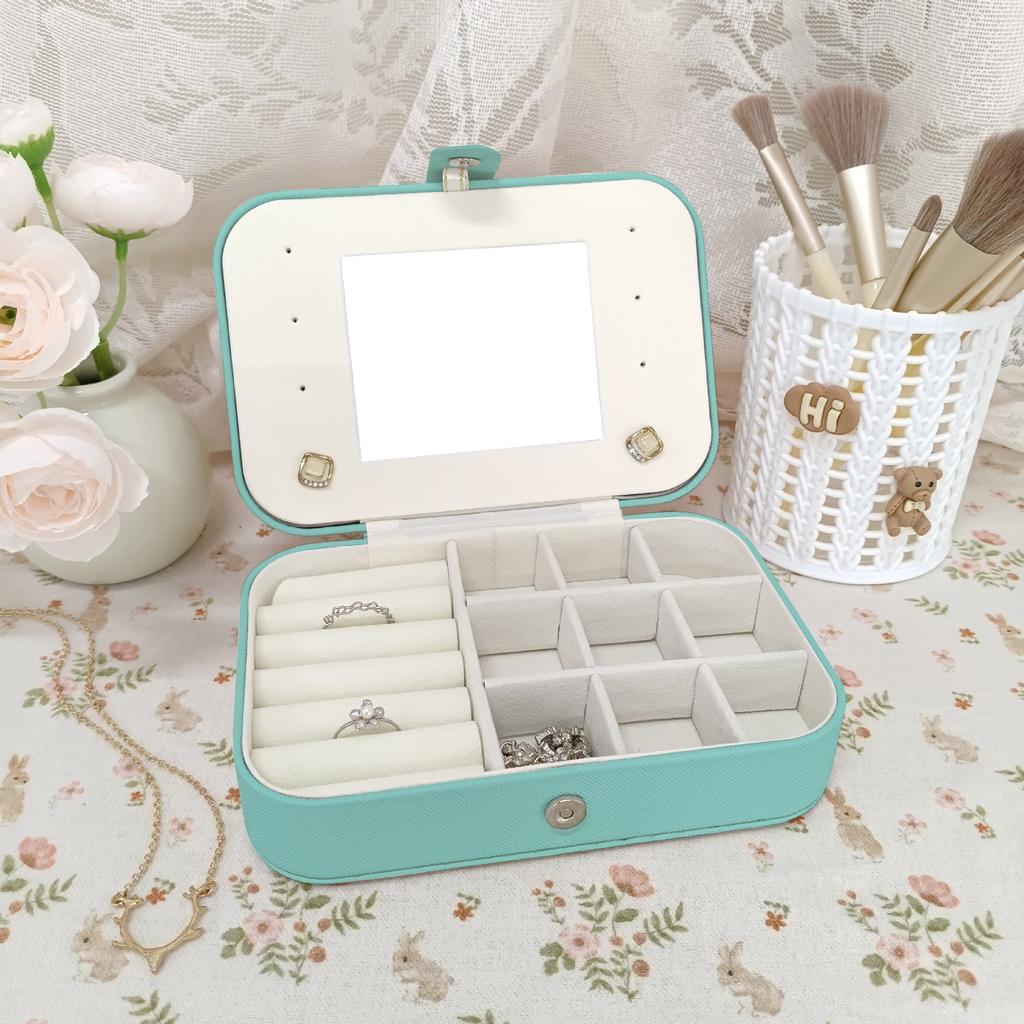 Spiegel Leder Schmuckschatulle Ring Ohrringe Halskette Schmuckschatulle Magnetischer Schnappverschluss Gitter Schmuckaufbewahrung Artefakt