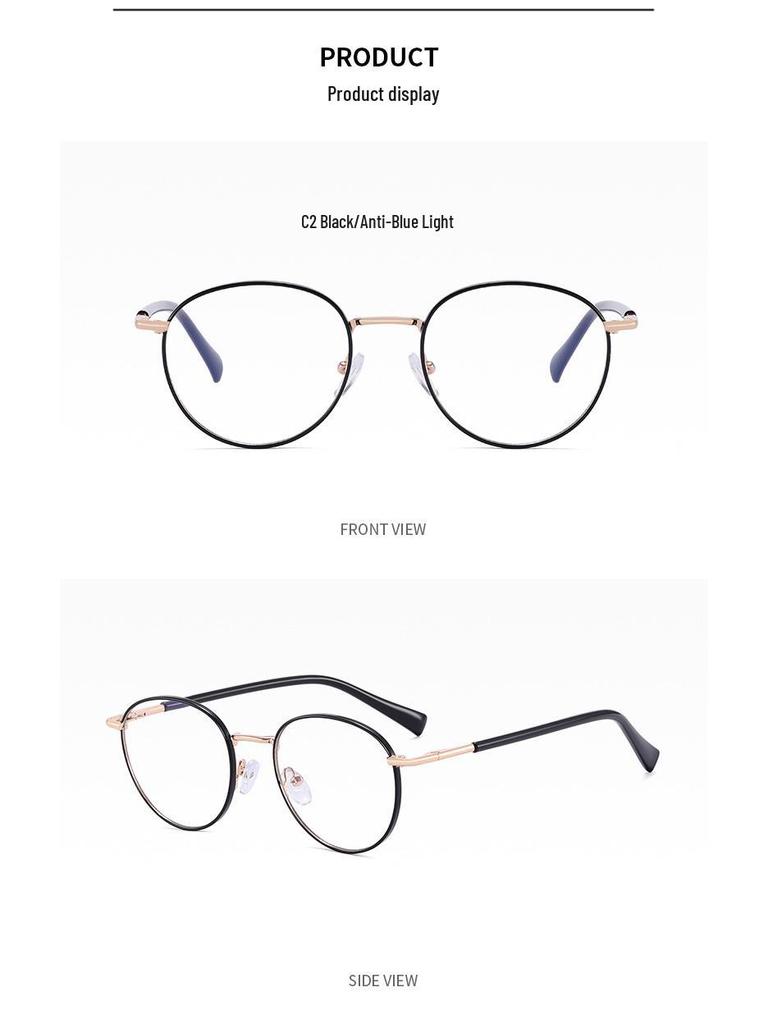 81565 Women's Fashionable Anti-Blue Light Oval Metal Frame Glasses