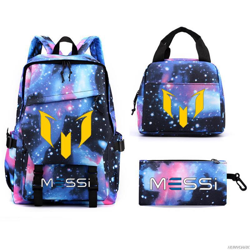 Football Star Peripheral Backpack, Primary And Secondary School Student Schoolbag Three-Piece Set, Lunch Bag, Pencil Bag Set, College Style