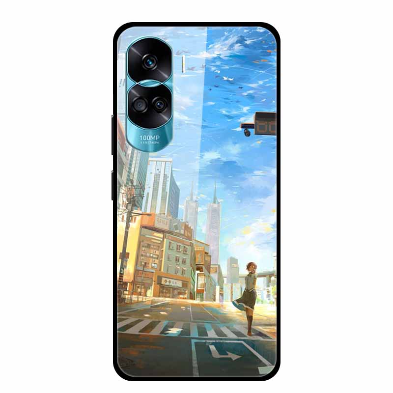 For Honor 90 Lite 5G Case 90Pro Tempered Glass Hard Back Cover for Huawei Honor 90 Pro Soft Bumper Honor90 90Lite Fundas Luxury Honor 90 павлин голубой