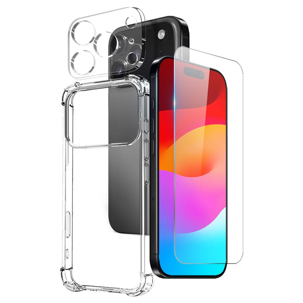 NORTHJO For iPhone 17 Pro Case Shockproof TPU Clear Phone Cover with Tempered Glass and Camera Lens Film