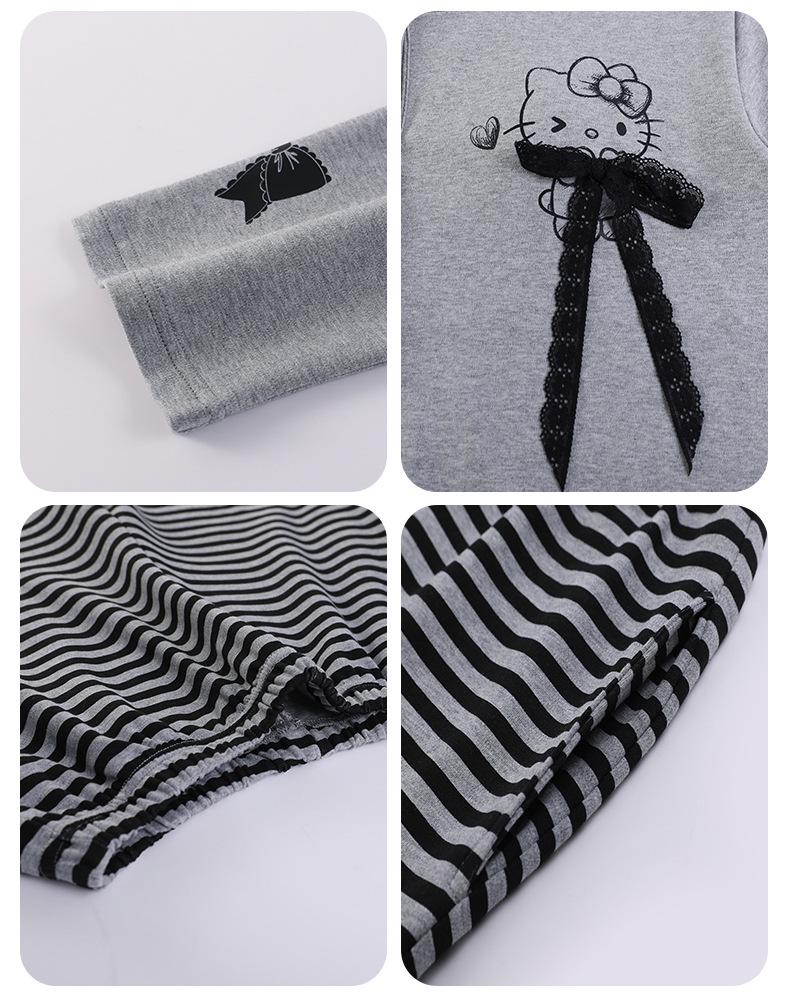 Women's Long-Sleeve One-Piece Pajamas with Built-in Bra Pad, Wearable Outside, Cute Round Neck Home Wear Set for Spring and Autumn