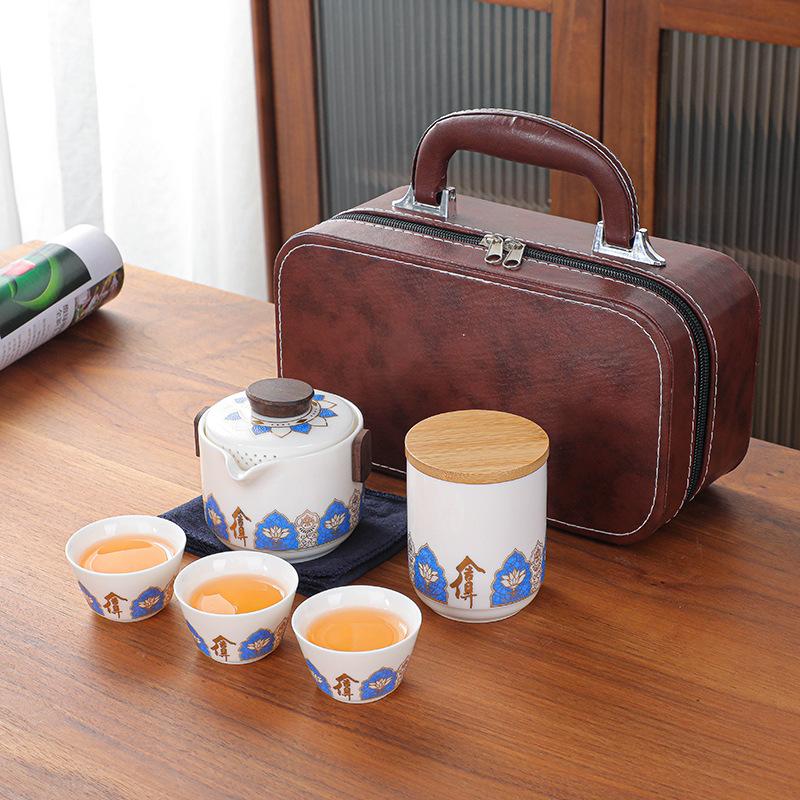 Ceramic Tea Set Travel Portable Outdoor Tea Bag Ceramic One Pot Three Cups Tea Set Home Office Quick Customer Cup Handheld Gift