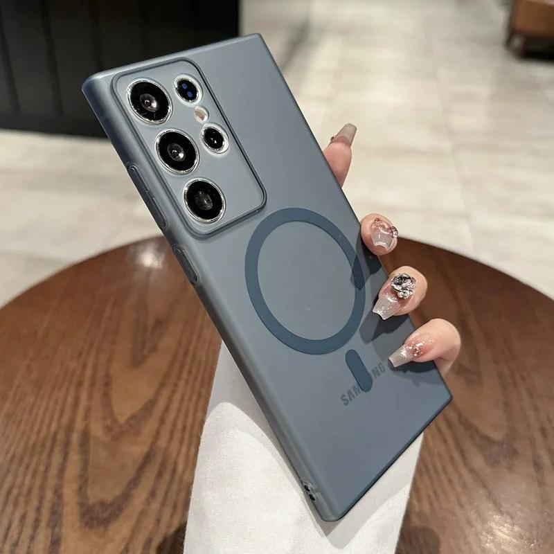 Luxury Ultra Thin For Magsafe Wireless Charging Magnetic Case for Samsung Galaxy S24 S22 S23 Plus Ultra Clear Hard Matte Cover