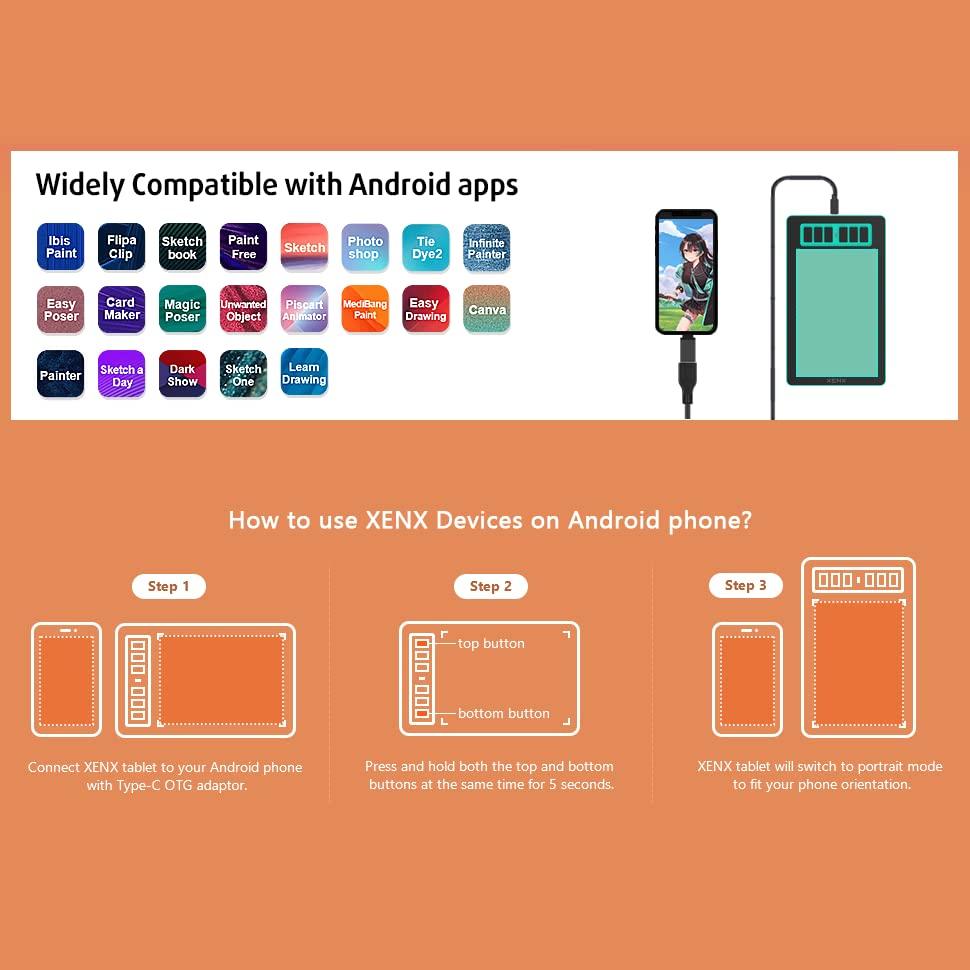 XENX P1 Graphics Drawing Tablet for MacOS and 6x4 with 6 Shortcut 8192 Pressure and a Free Pen for Digital Online and OSU Games (P1-640) Android,