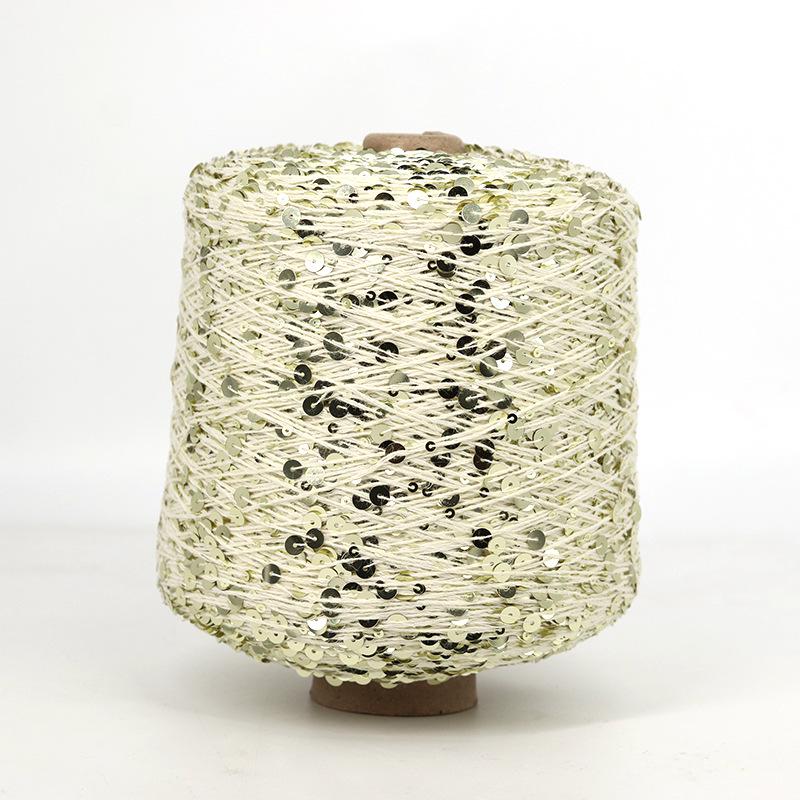 Hand-Knitted Bright Cotton Yarn with Sequins, 3MM+6MM, Combed and Fancy