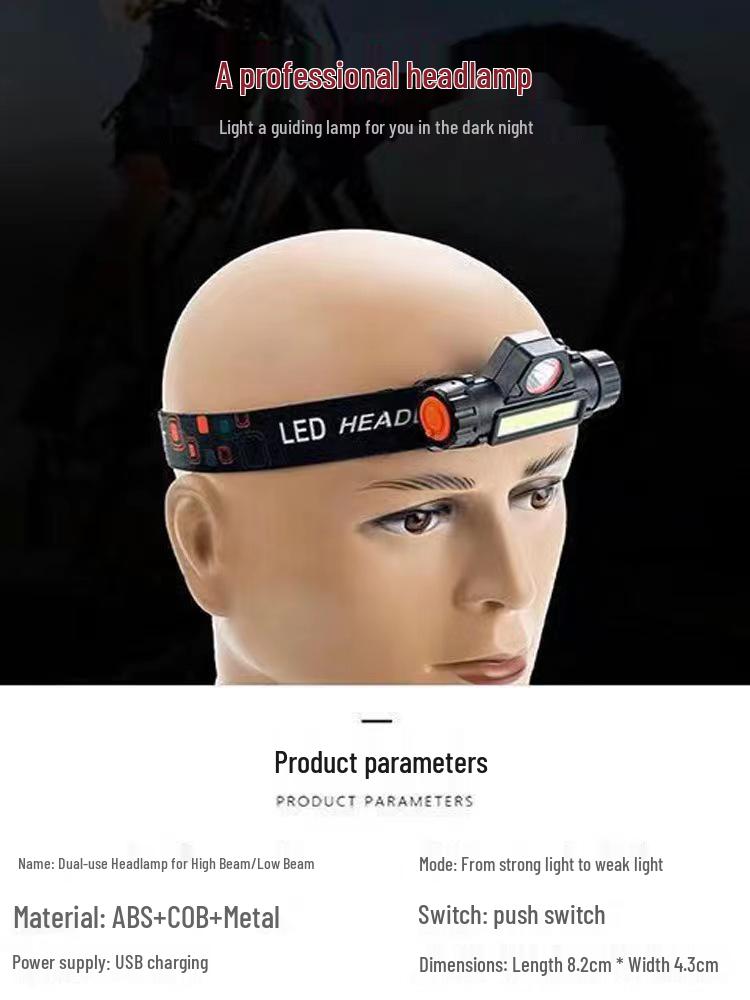 USB Rechargeable LED Headlamp with Far and Near Beam for Outdoor Activities