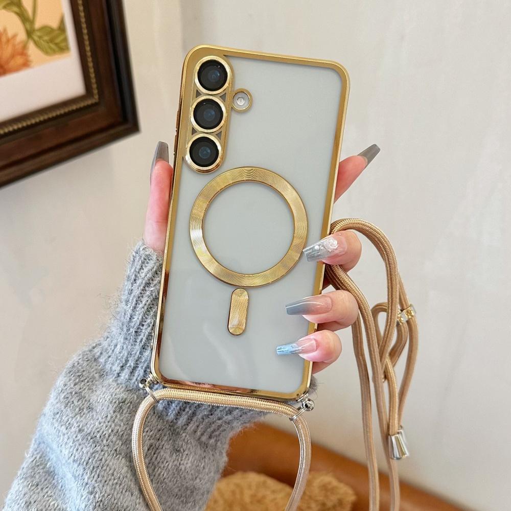 Crossbody Necklace Lanyard Plating Magnetic For Magsafe Clear Case For Samsung S26 S25 Ultra S24 S23 S22 S21 Plus Soft Cover